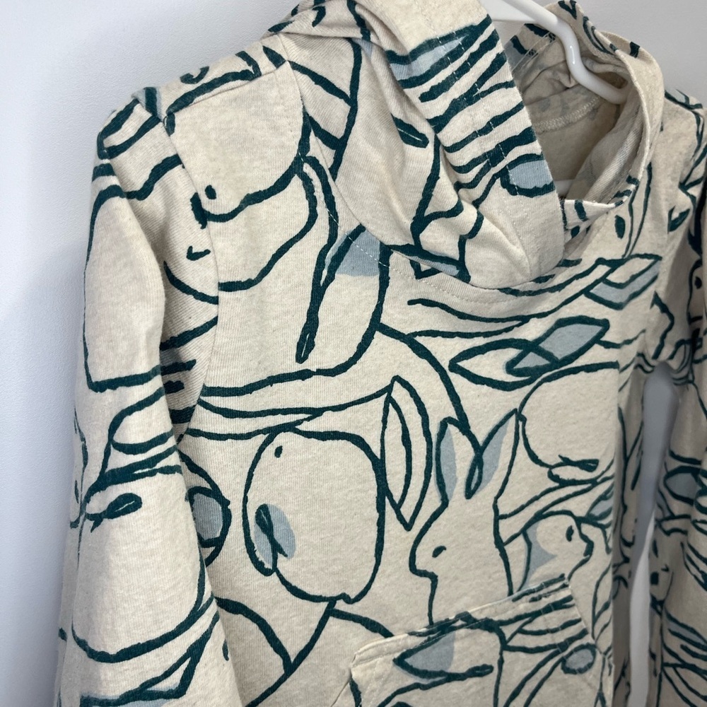 Tea 5T Bunny Owl Fox Nature Patterned Cream and Teal Long Sleeve Cotton Hoodie - Picture 4 of 11